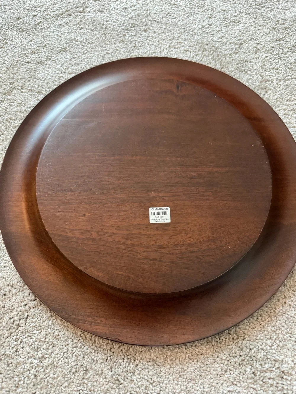 Crate & Barrel Wooden Charger Plate - Brown Rustic Dining Charger (Set of 2)